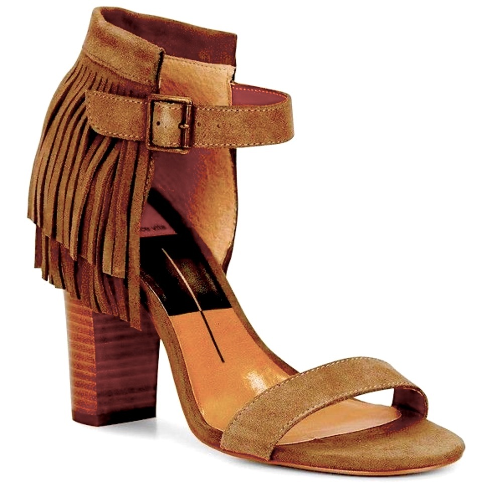 Dolce Vita Noel Rust Suede Fringe Block Heel with Ankle Straps